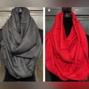 Lot of 2 infinity scarfs- Red & black 100% acrylic wrap/scarf. One size.